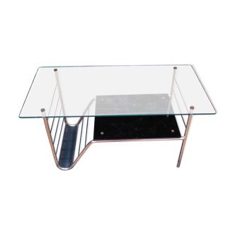 Vintage coffee table double glass top and gilded metal structure