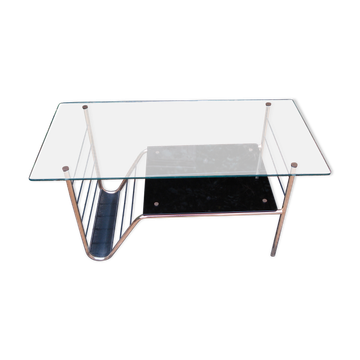 Vintage coffee table double glass top and gilded metal structure