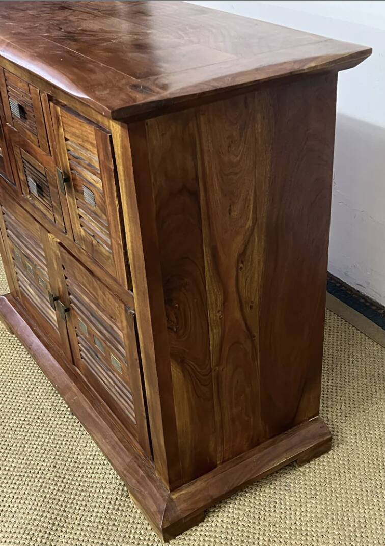 Buffet en bois d'acacia massif 4 portes, 2 tiroirs