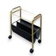 Magazine rack, saddle on vintage wheels
