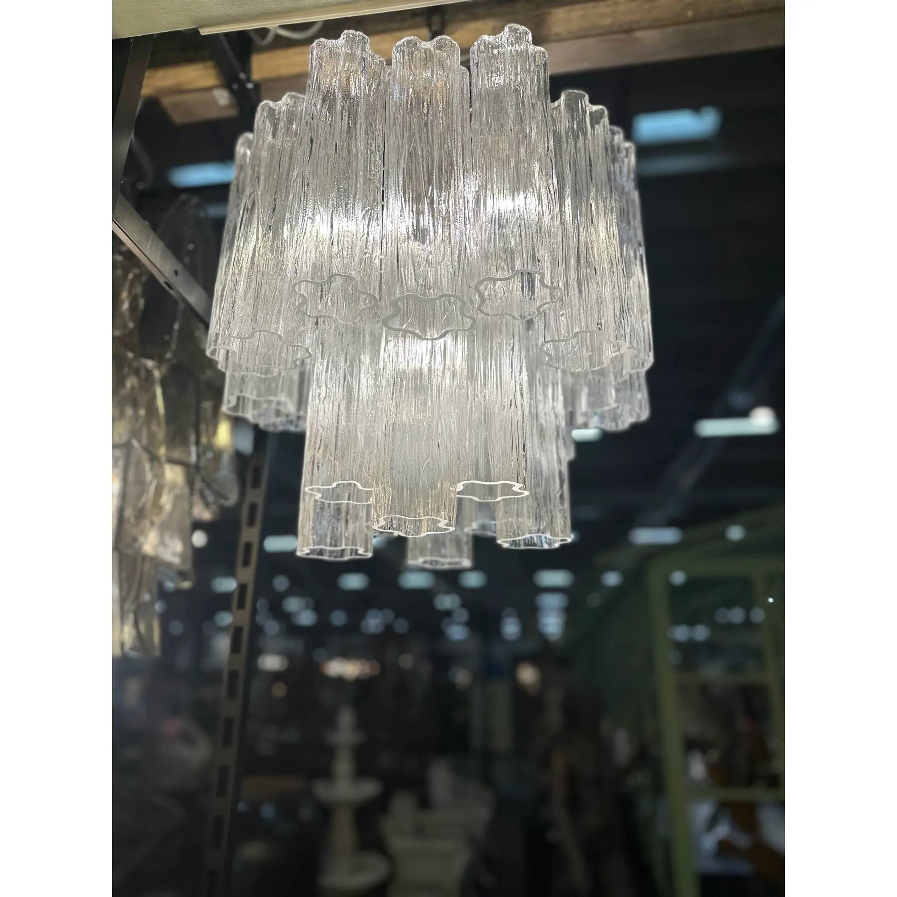 Elegant Contemporary Murano Glass Tronchi Chandelier in Burnished Metal