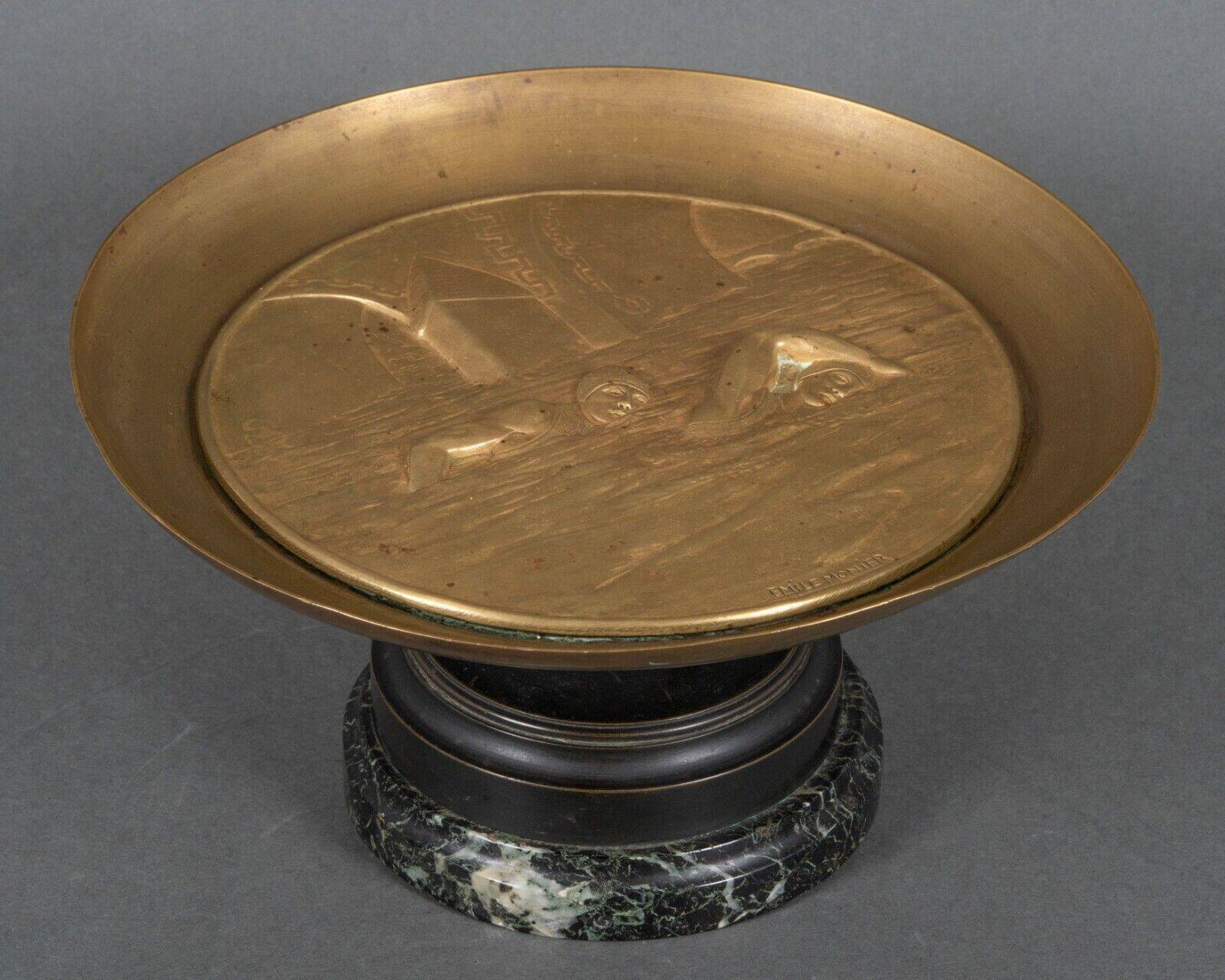 20th century bronze cup Emile Adolphe Monier Swimming swimmers on marble base