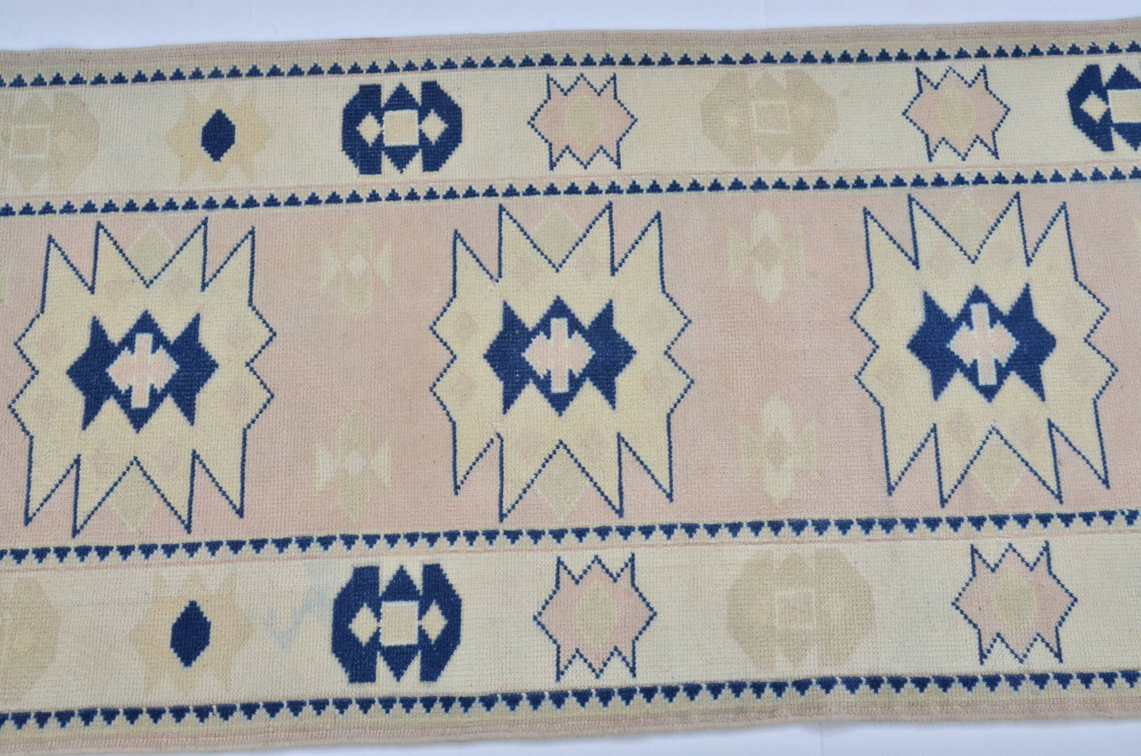 Beige And Blue Oushak Runner Rug sku 3324