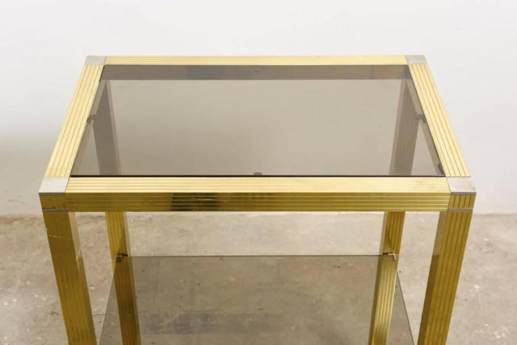 Showcase vintage brass and glass smoked by Romeo Rega 1970 s