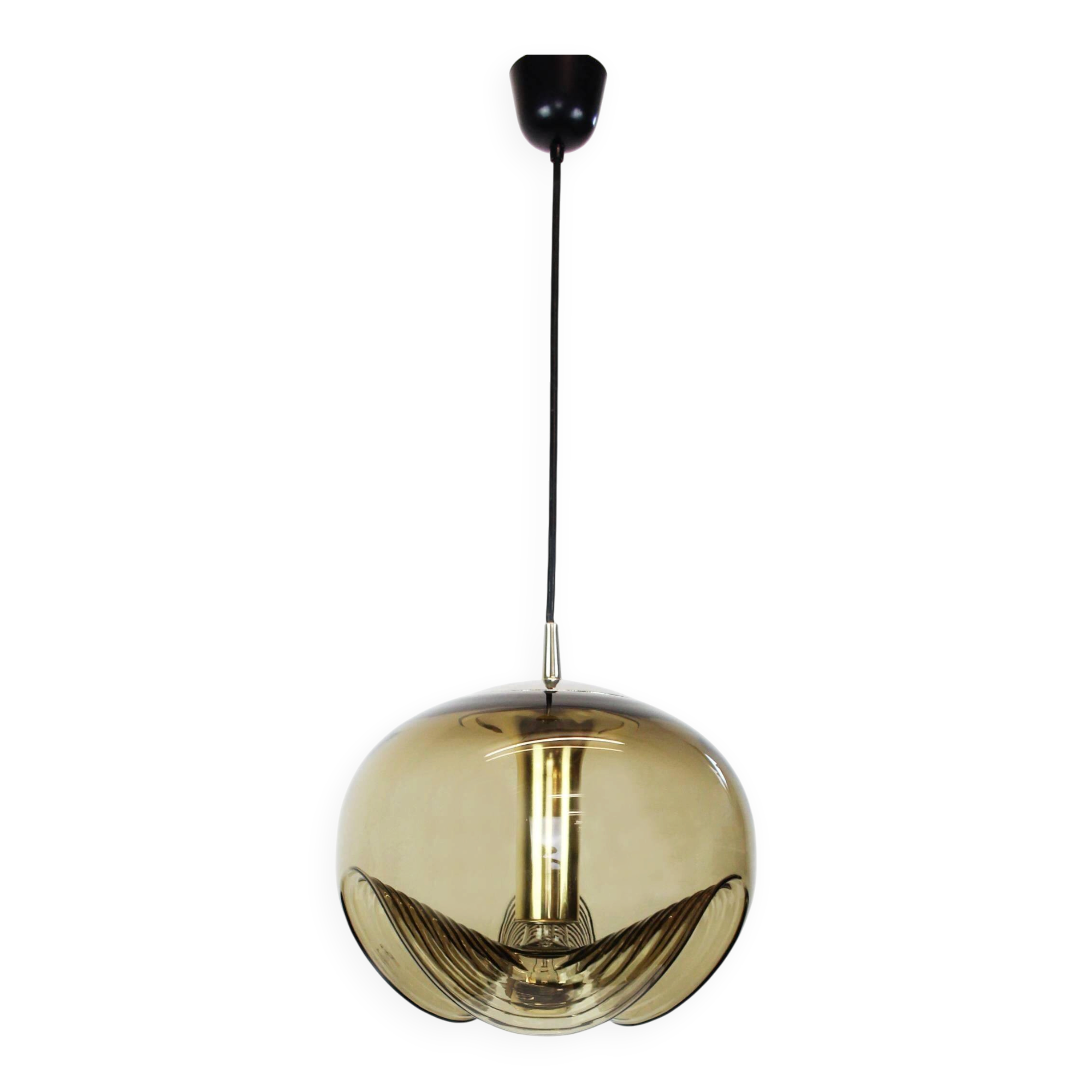 Smoked glass pendant chandeliers by Peill & Putzler, Germany, 1970s.