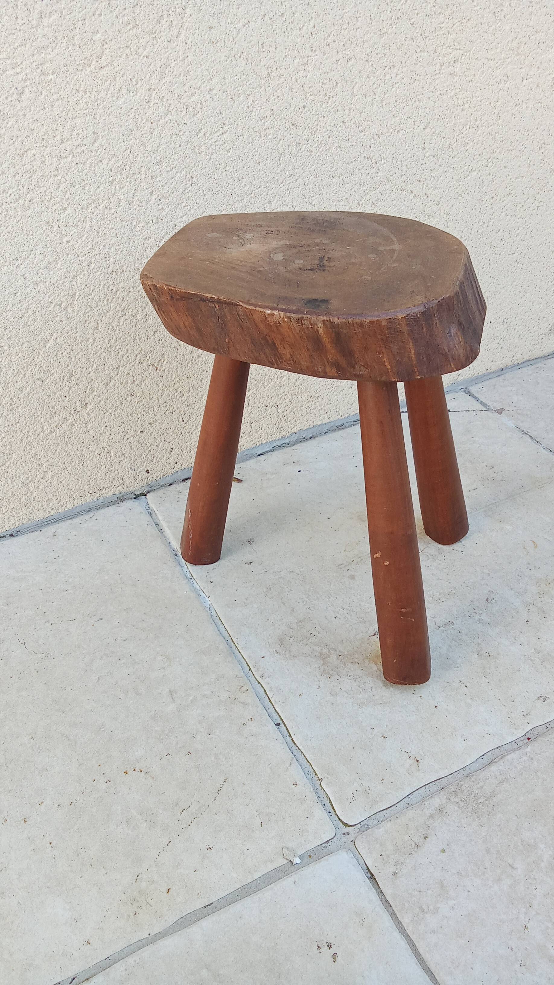 Vintage brutalist wooden stool
