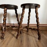 Pair of turned wooden stools