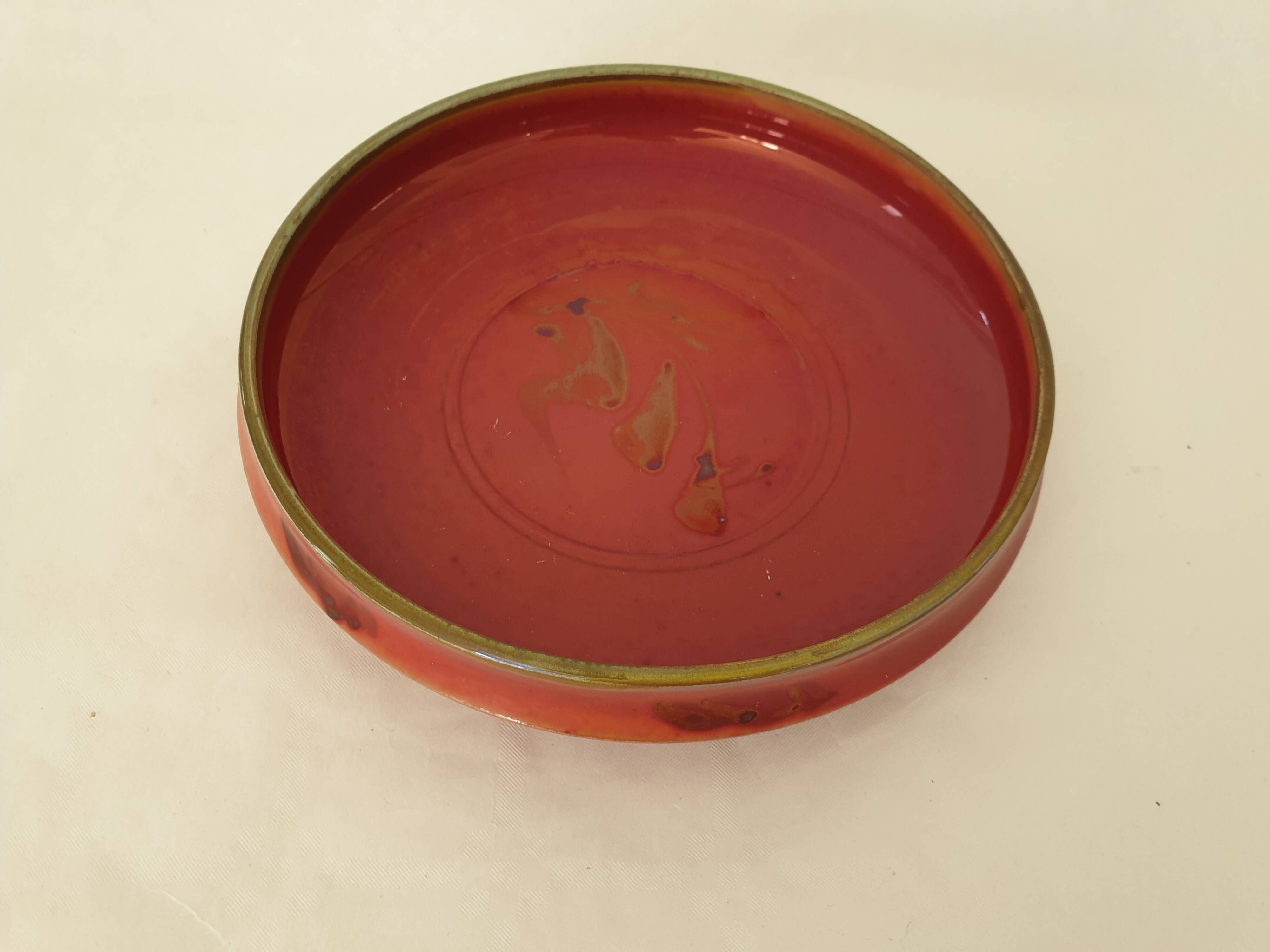 Ceramic empty pocket / bowl with prehistoric Lascaux decor Signed Paule