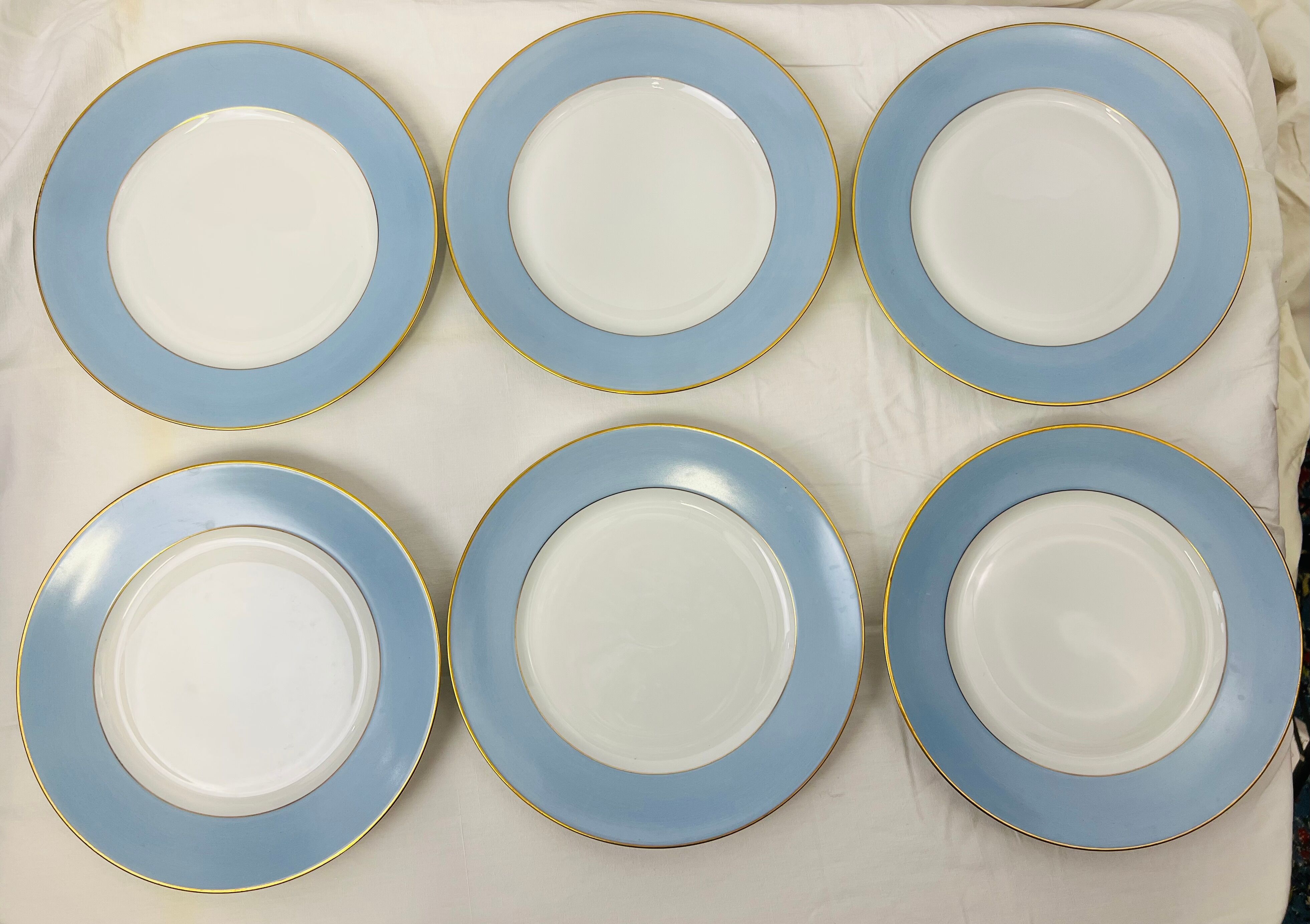 6 flat plates Limoges Haviland white and blue