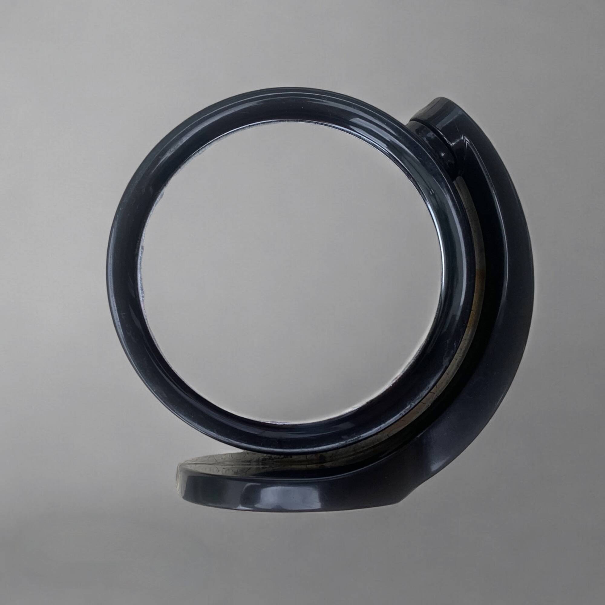 Small vintage black plastic swivel makeup mirror - Space Age Design - 1970s