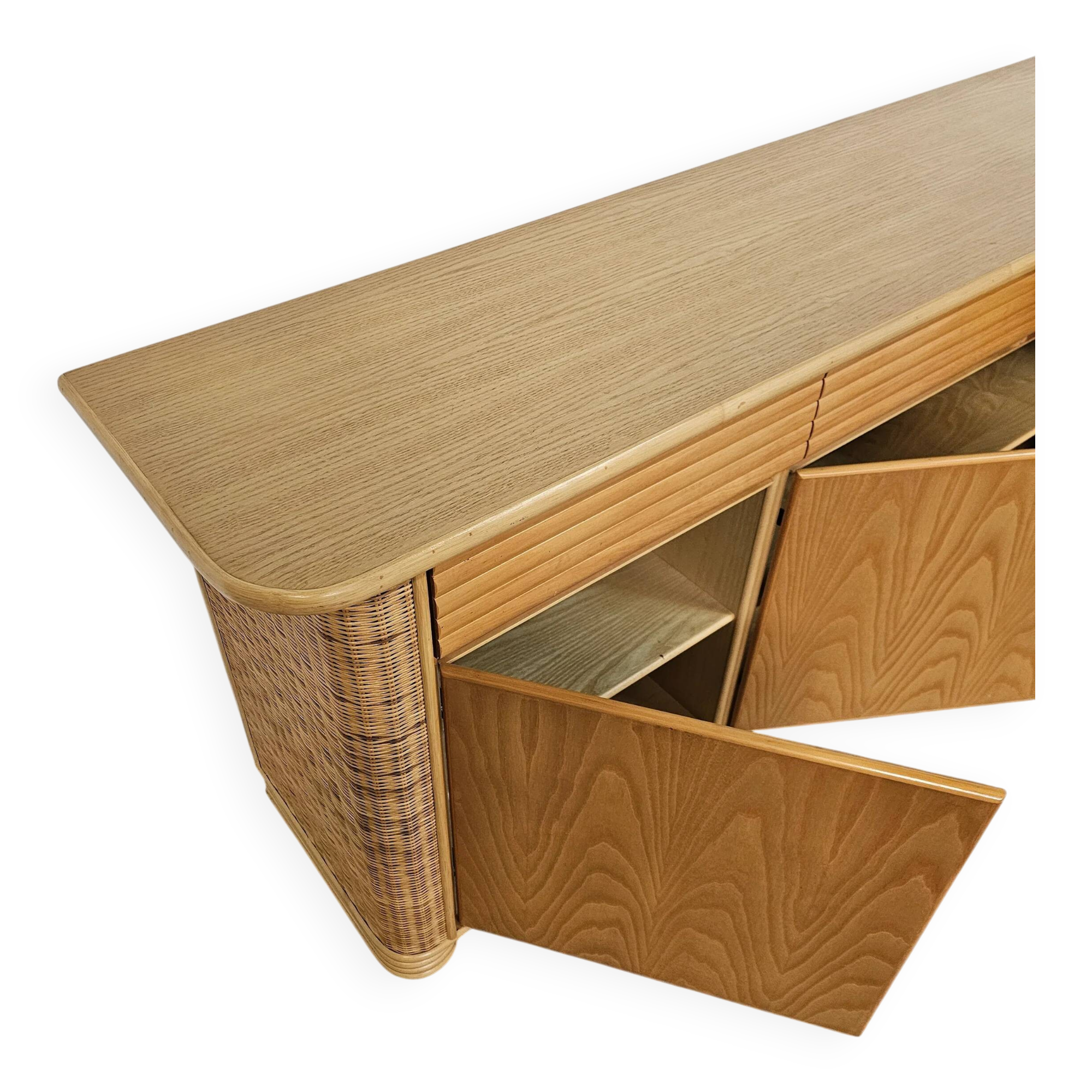 Wood / bamboo / rattan sideboard Roberti Rattan 1970s stunning condition
