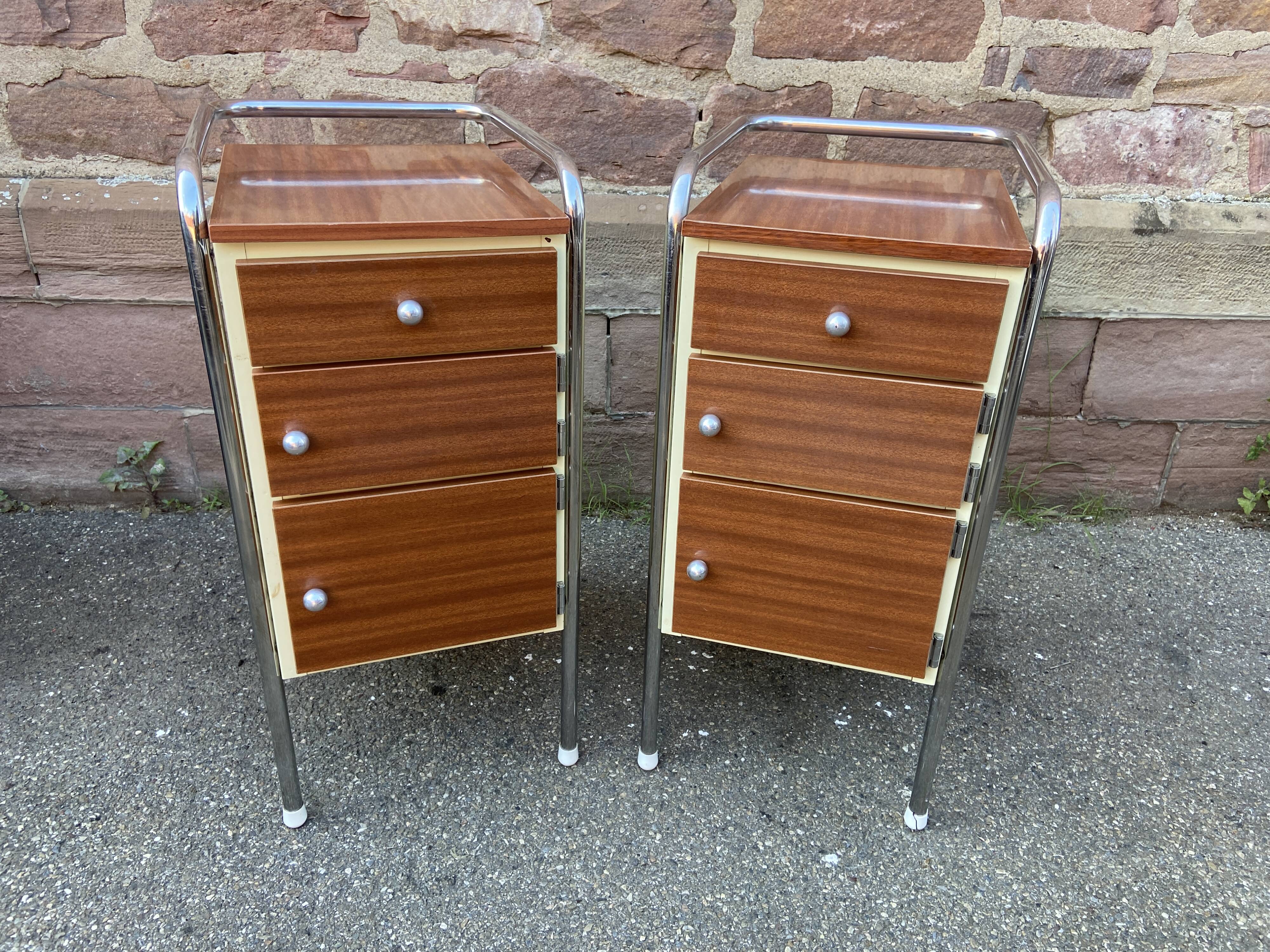 Pair of bedside tables Formica mid-Century vintage 1970 french bedside