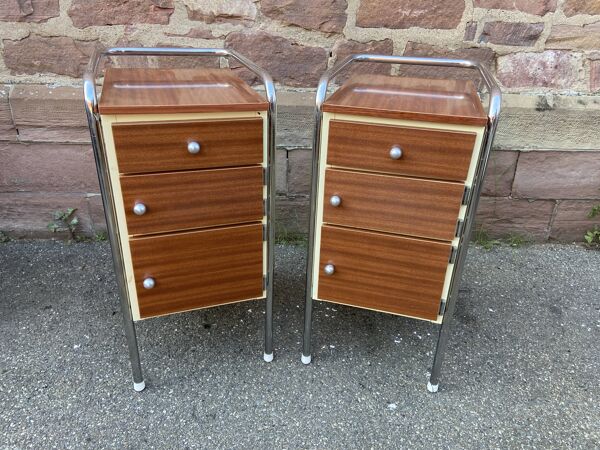 Paire De Chevets Formica Mid-Century Vintage 1970 French Bedside