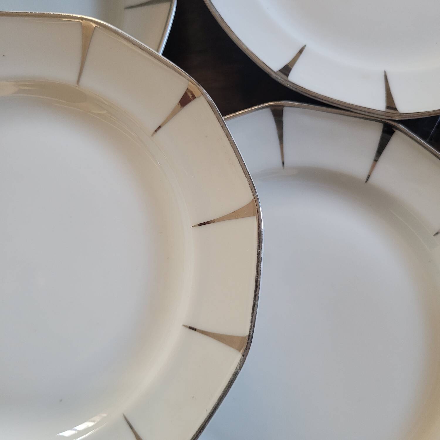 8 Dessert Plates in Limoges Porcelain - Silver Rim, Mid-20th Century