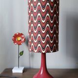 Red seventies lamp, tubular lampshade with ripple print