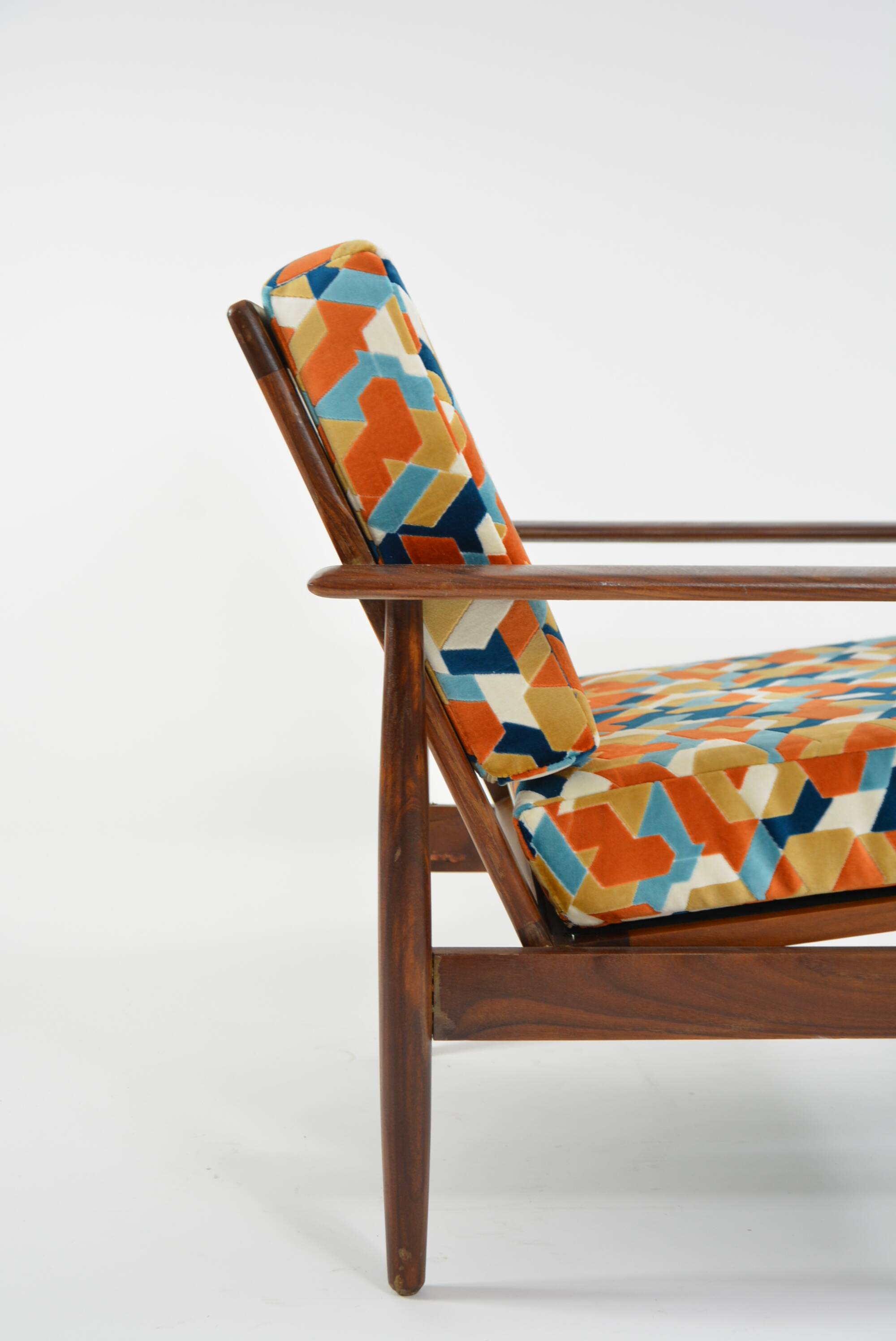 Scandinavian armchair with geometric fabric