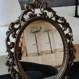 Ancien Miroir ovale Brevettato, style Baroque/Rococo. En bronze à patine dorée. Dim 34 x 25,5 cm