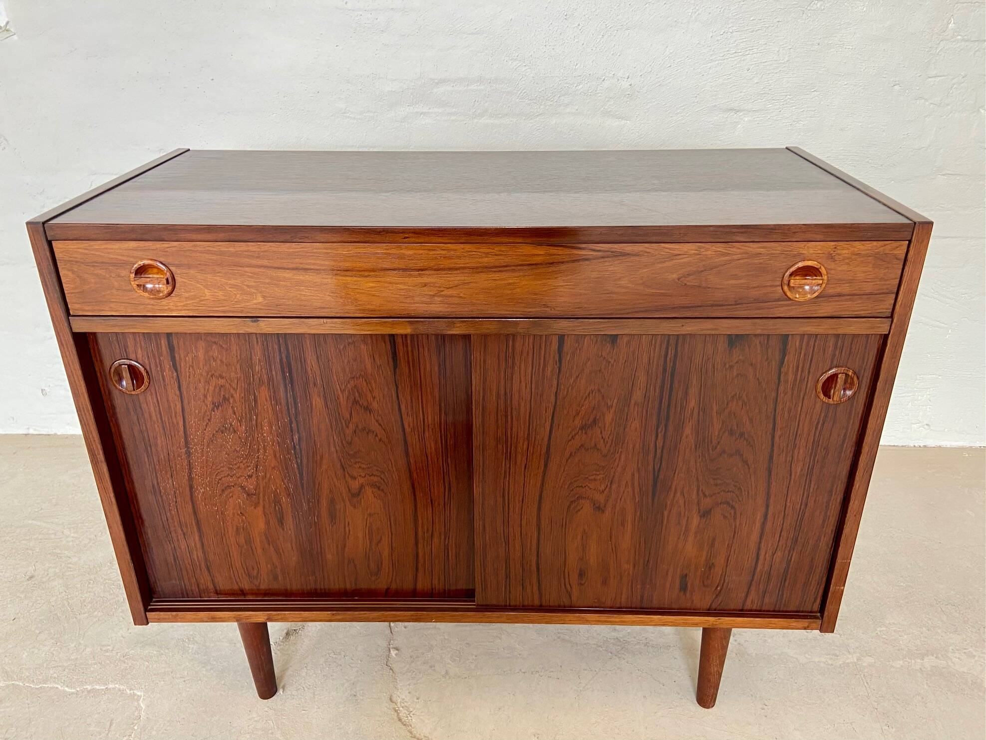 Vintage danish mid century rosewood sliding door cabinet 1960s