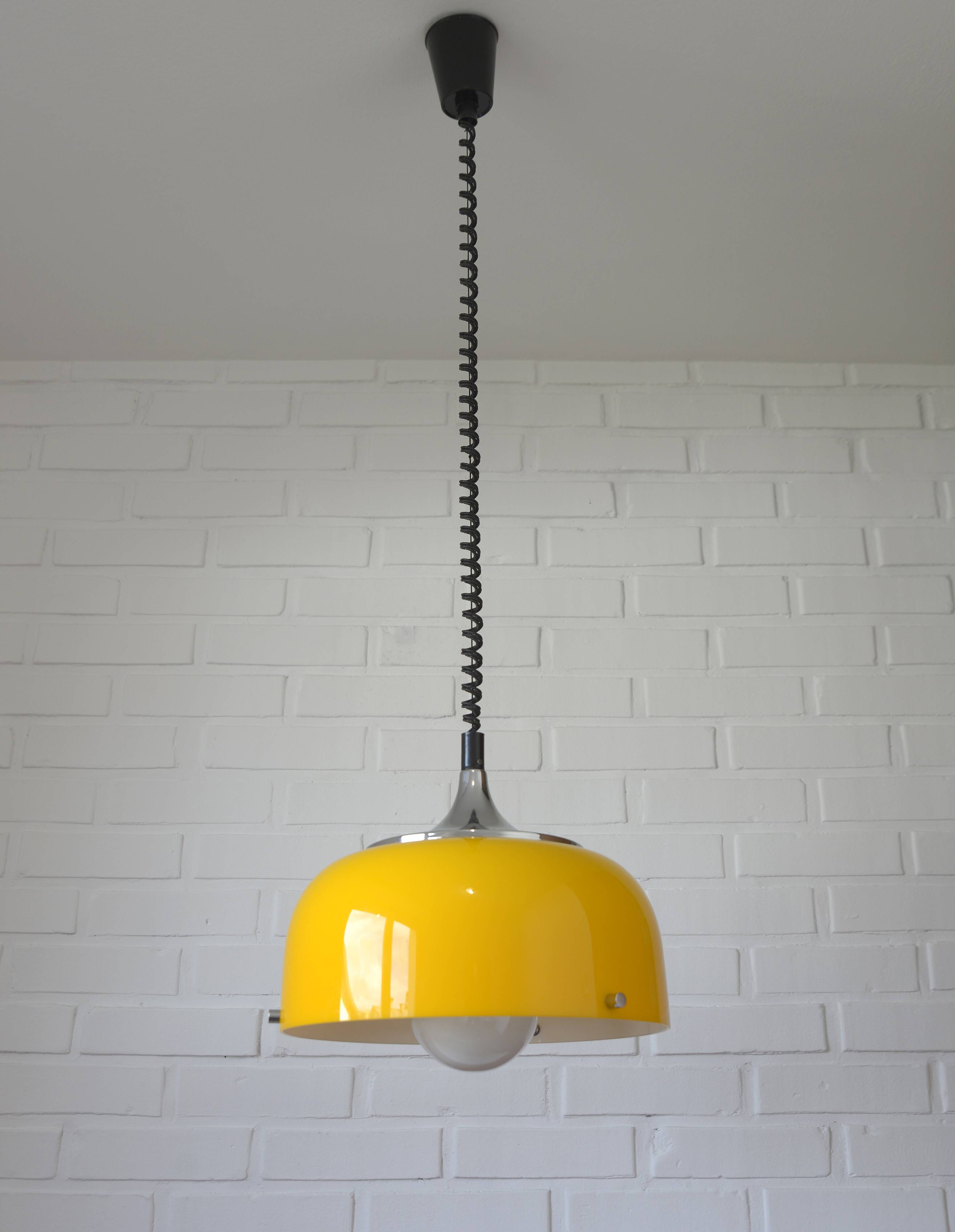 Vintage Meblo Harvey Guzzini Pendant Light MCM Yellow Plastic Hanging Lamp