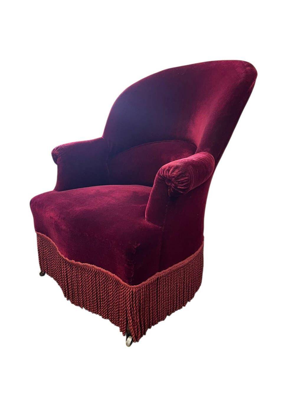 Vintage burgundy fringed armchair/chair