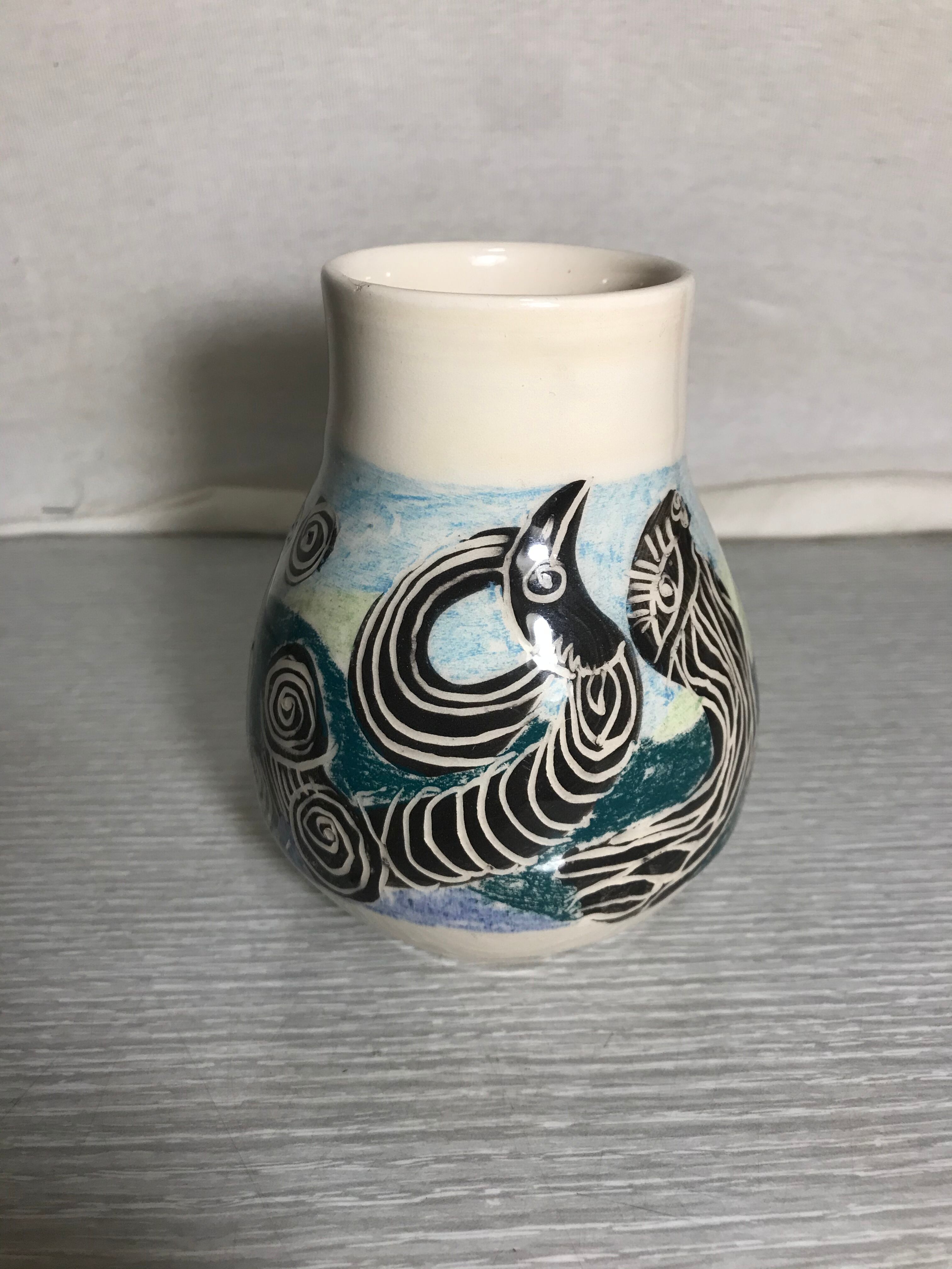 Ancient Ceramics Beige Drawing Zebra MEROSE 98 Signed Vintage