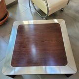 Square wood and steel coffee table from the 80s