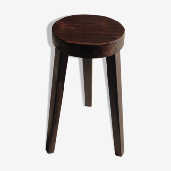 High tripod stool in brown solid wood