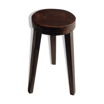 Tabouret tripode haut en bois massif brun