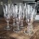 Lot de 6 flûtes à champagne vintage en verre gravé feuillage opaque
