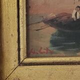 Œuvre originale Peinture Cadre doré Huile sur carton