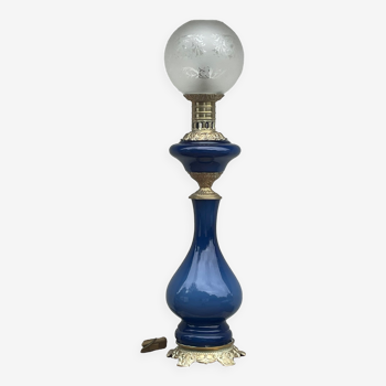 Lampe balustre porcelaine bleu et bronze