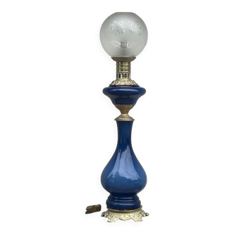 Lampe balustre porcelaine bleu et bronze