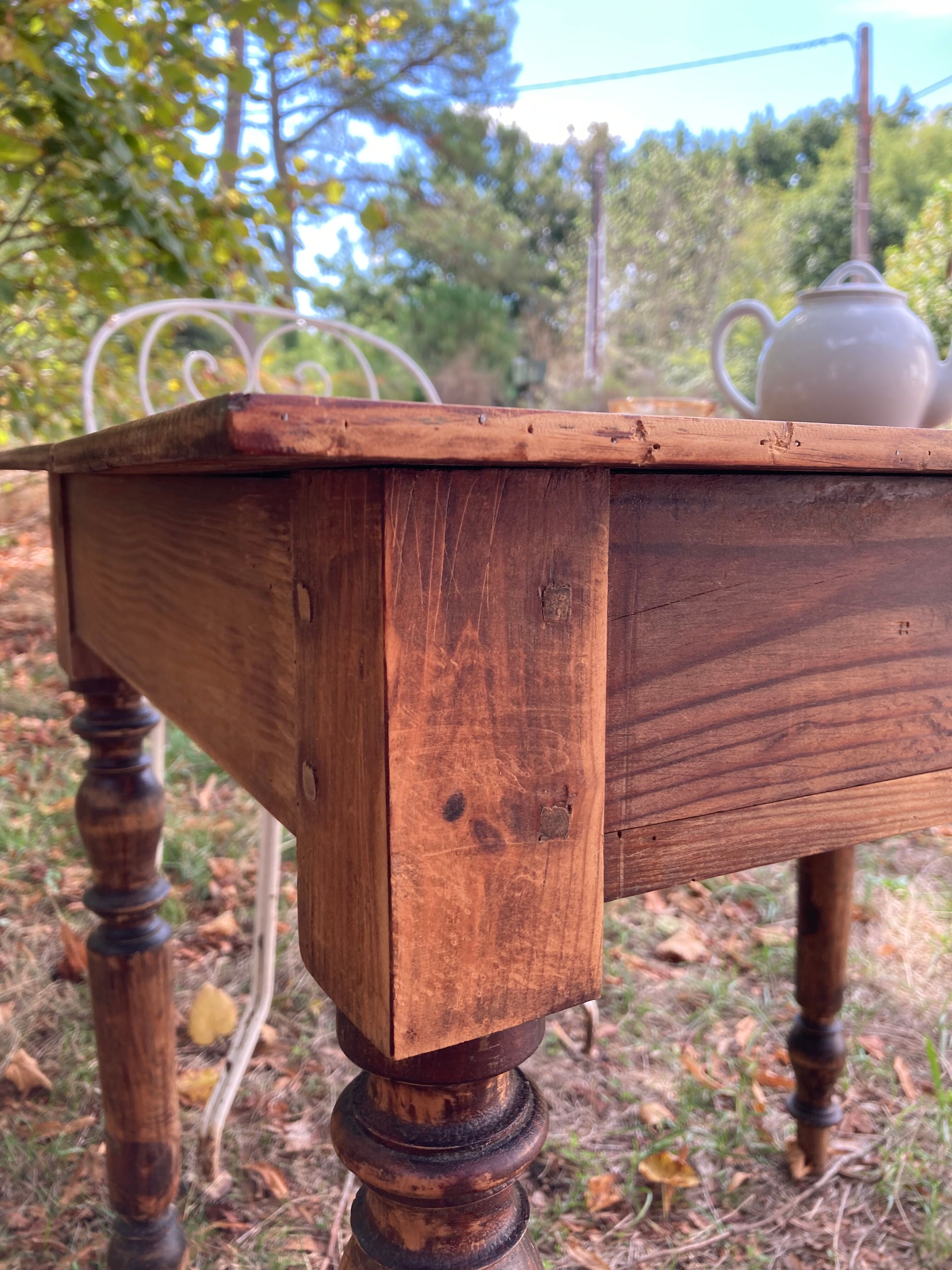 Farmhouse table 80x59cm XIXth century wooden with drawer