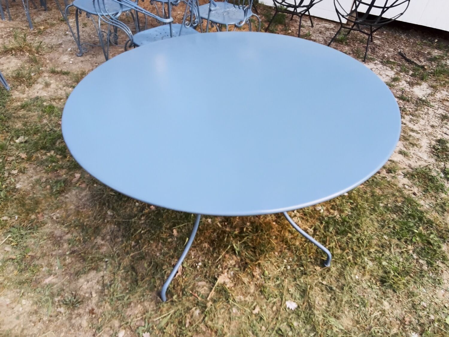 Large blue wrought iron garden furniture