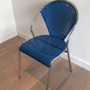 Set of 4 chrome chairs with perforated seats in blue lacquered metal