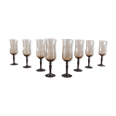 8 vintage smoked champagne flutes with black feet Arcoroc