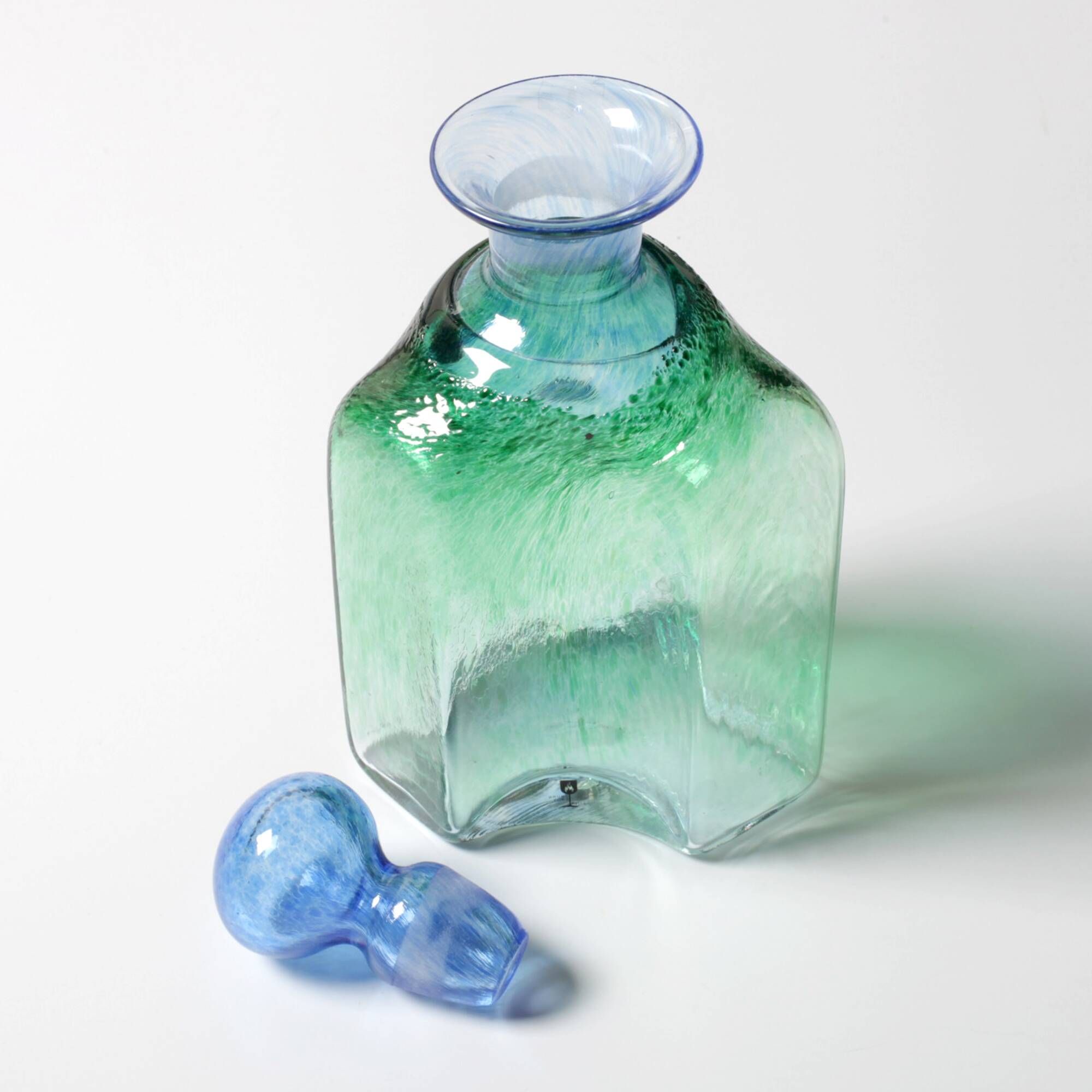 Vintage Green and Blue Glass Decanter Antikva by Bertil Vallien Sweden 1994