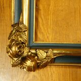 Frame decorated with nineteenth century roses, English green & gold leaf.