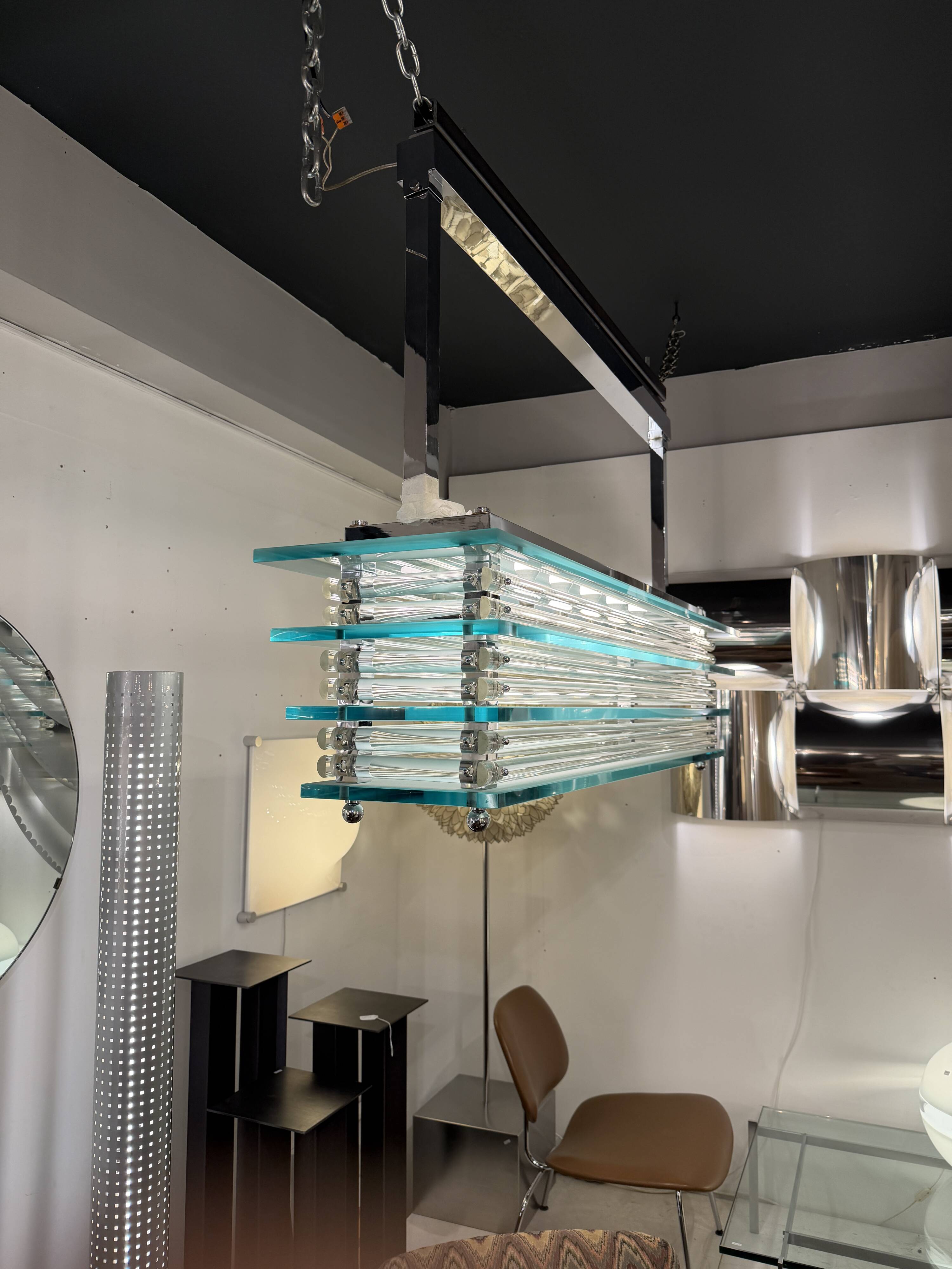 Large suspended chandelier, glass ceiling light, Italy 1970s.