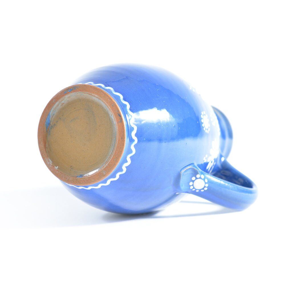 Blue handmade ceramic jug or vase Slovakian Folk Art, circa 1950