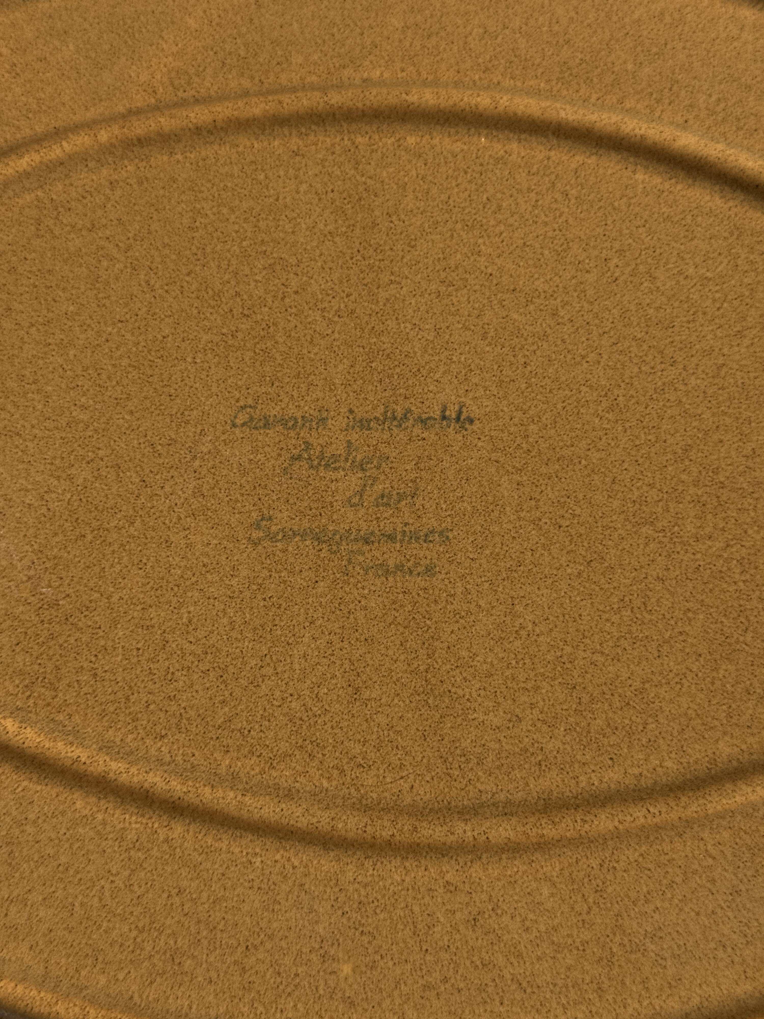 Large oval Sarreguemines stoneware dish with brown border 27x37
