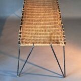 Vintage Raoul Guys coffee table in wicker and black metal, 1960.