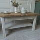 Coffee table made from a vintage table, pearl gray patina, wooden top.
