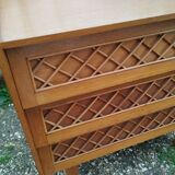 Commode en rotin ancien vintage pieds compas
