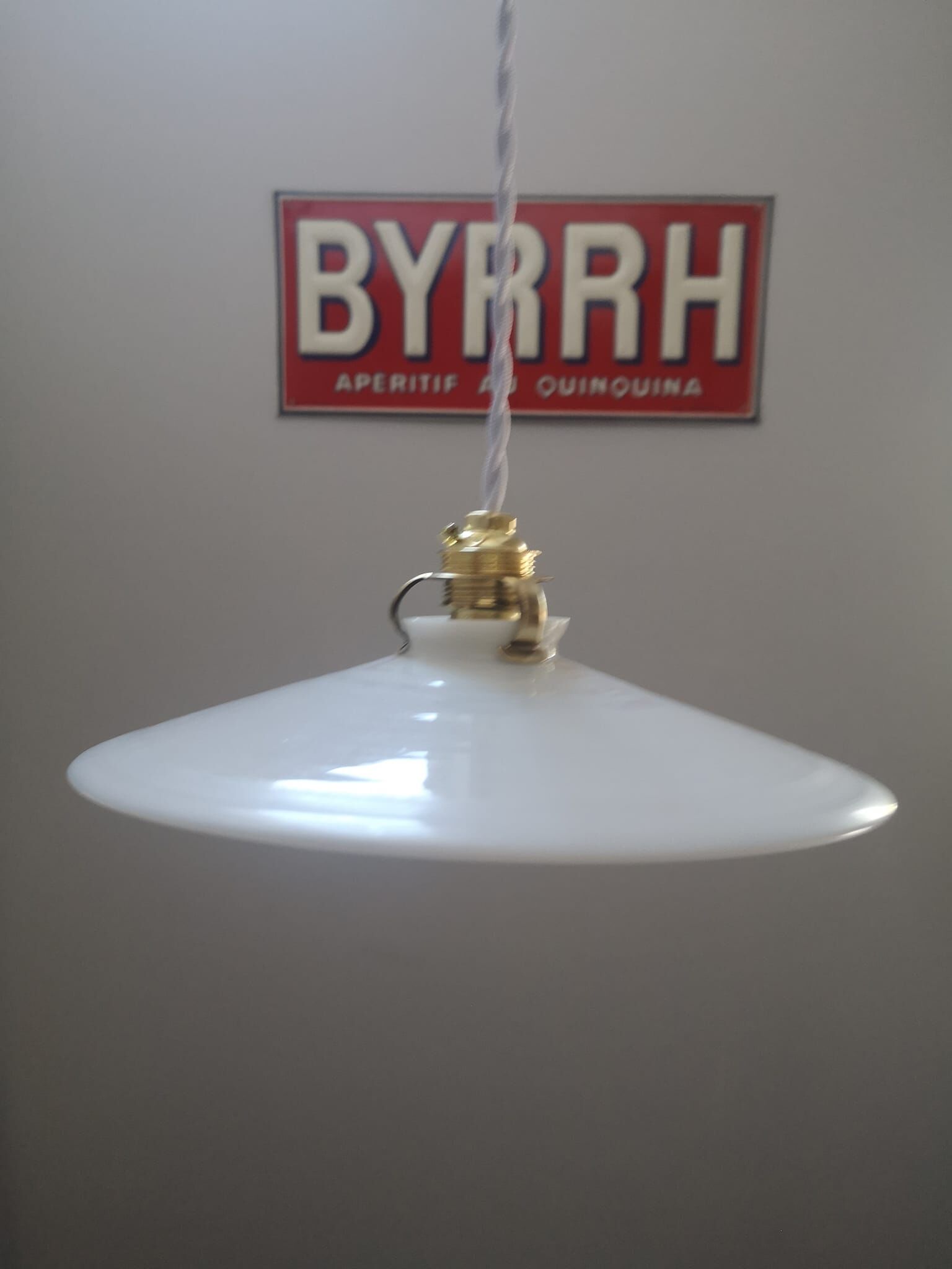 Old lampshade suspension opaline white smooth tbe art deco 1940 Ø 26 cm TBE