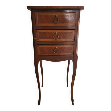 Vintage Italian Louis XV Style Side Table with 3 Drawers – Inlaid Wood & Br