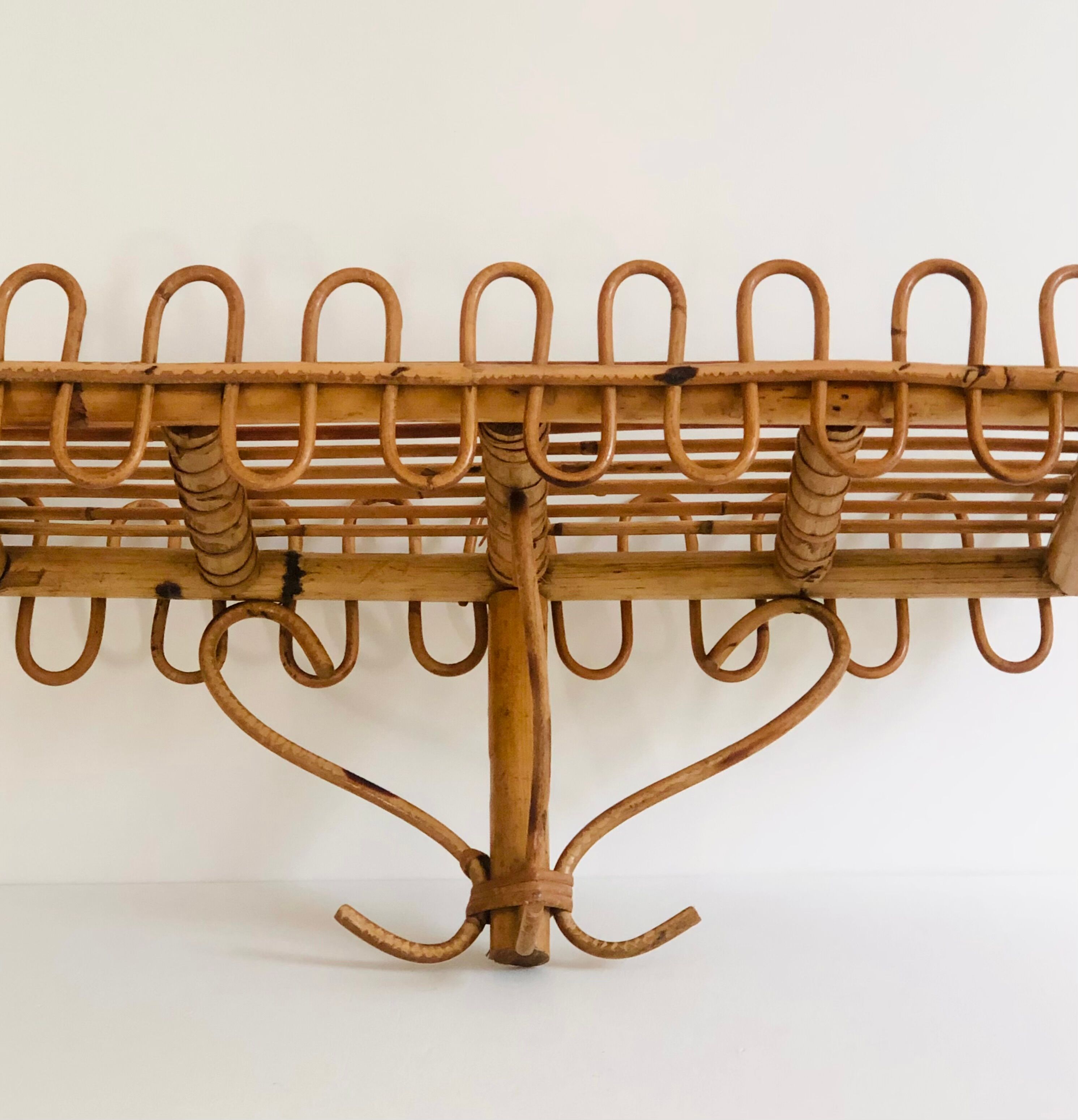 Rectangular rattan wall shelf, Italy 60s