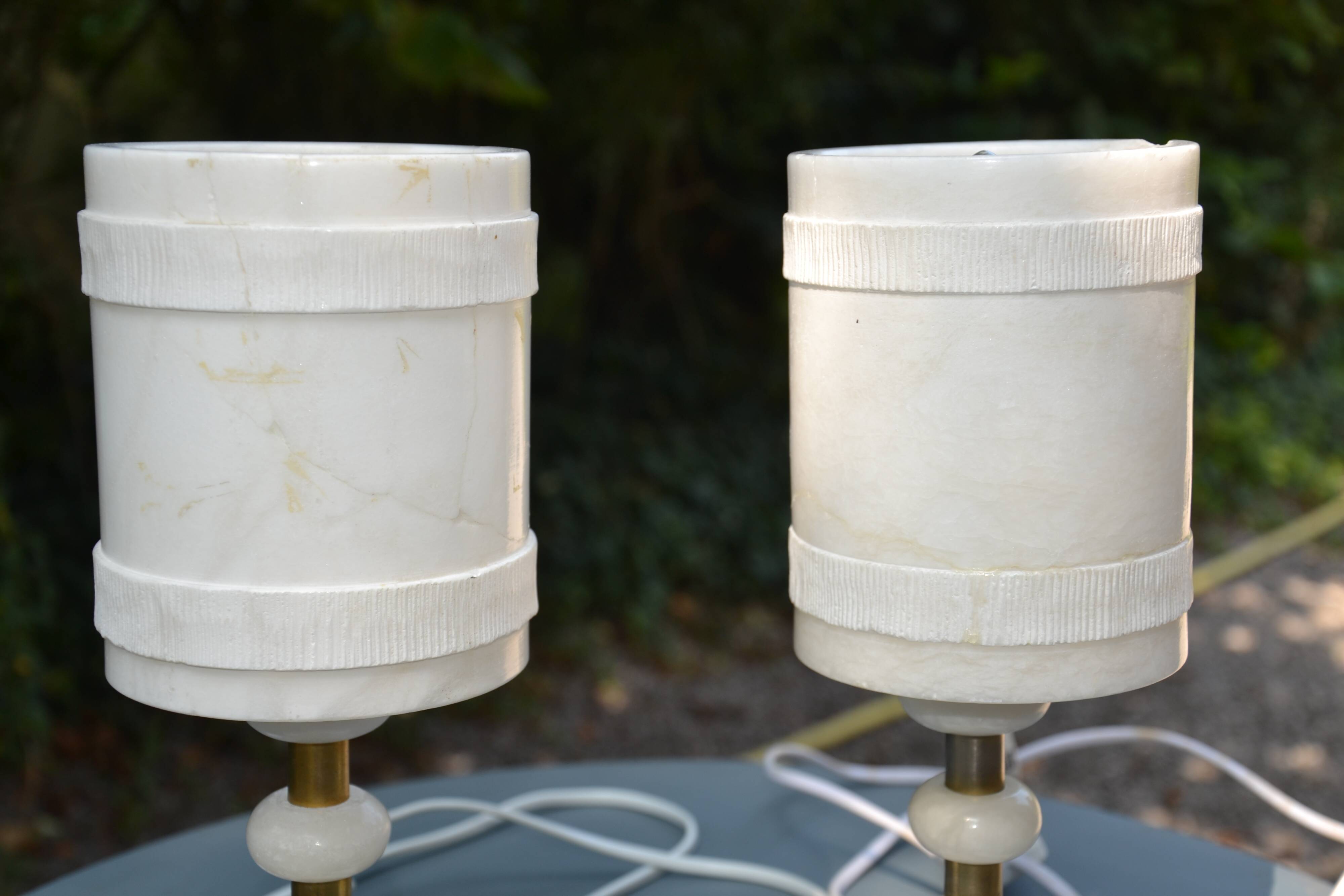 2 white alabaster and brass bedside lamps from the 60s