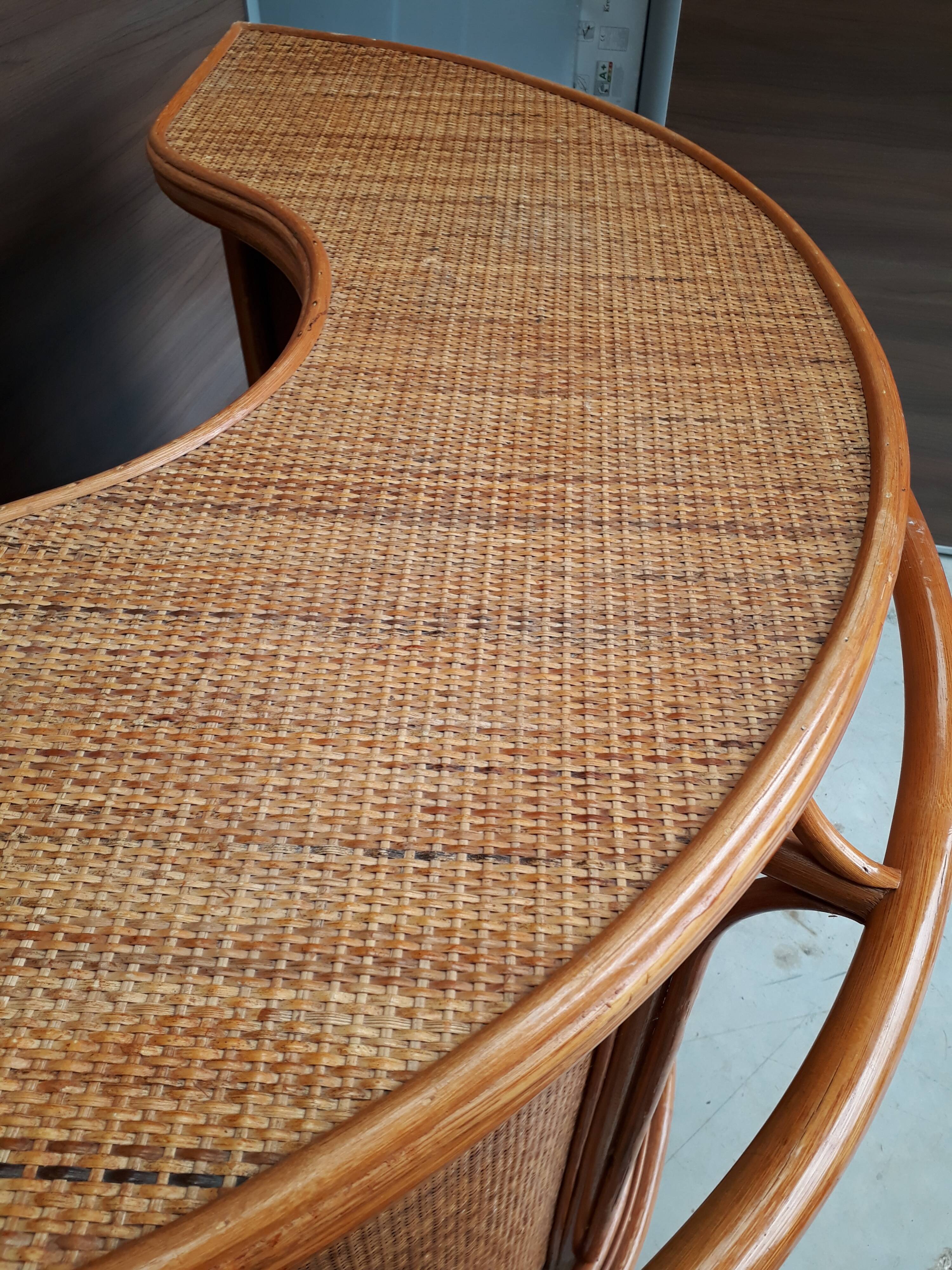 Bamboo wicker bar and two stools