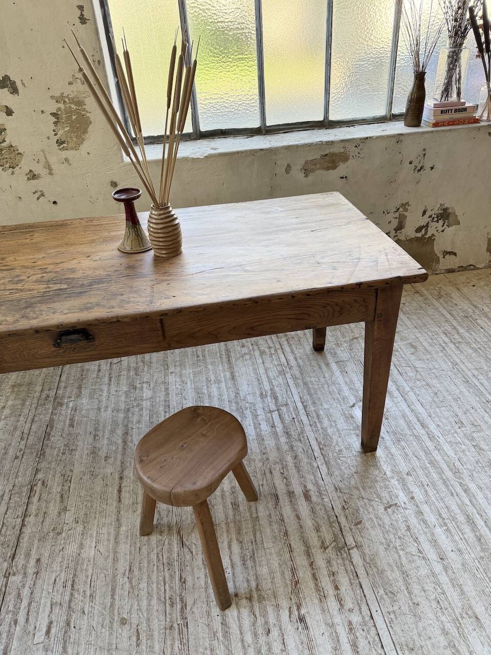 Pine and oak + walnut farmhouse table 1950